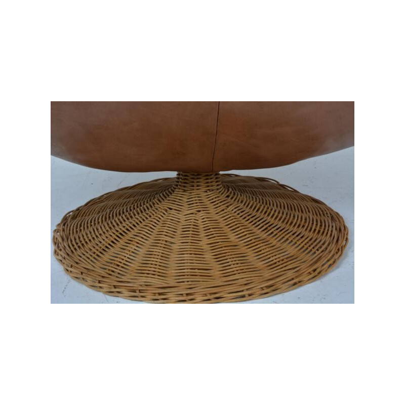 Montis "Wammes" swivel chair in leather and rattan, Gerard VAN DEN BERG - 1970s