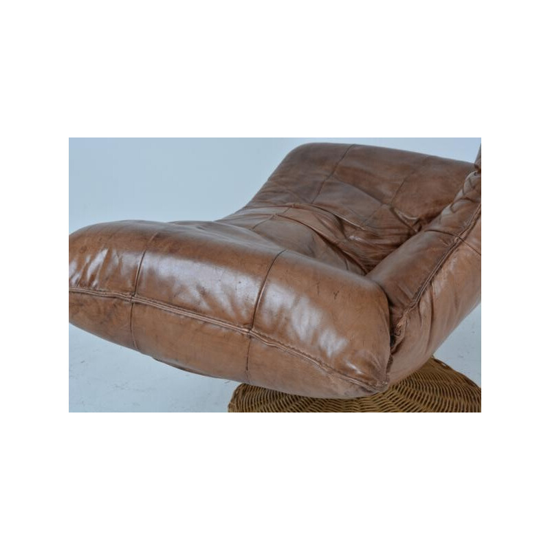 Montis "Wammes" swivel chair in leather and rattan, Gerard VAN DEN BERG - 1970s