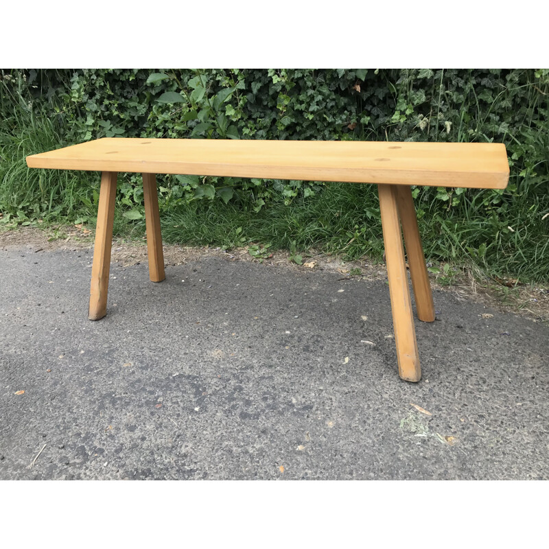 Pair of vintage benches in solid pine by Charlotte Perriand, France 1950
