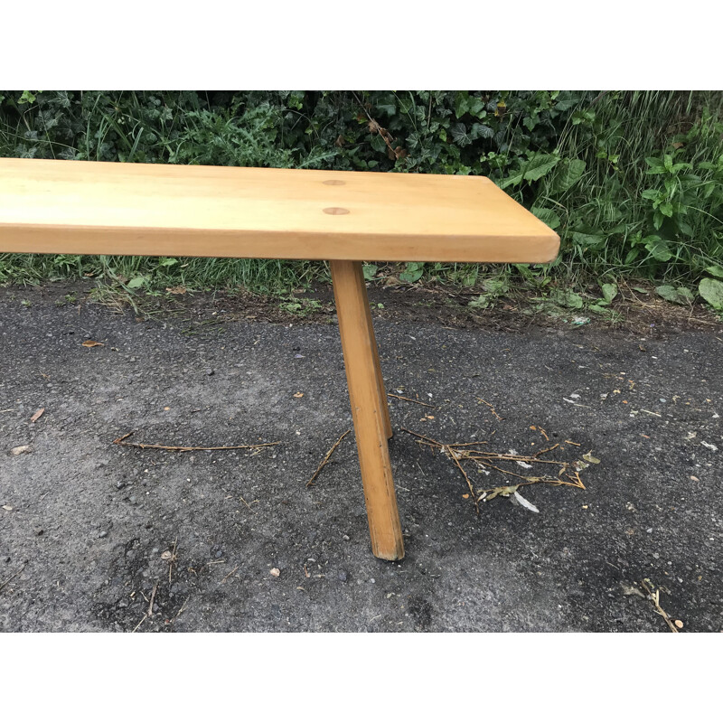 Pair of vintage benches in solid pine by Charlotte Perriand, France 1950