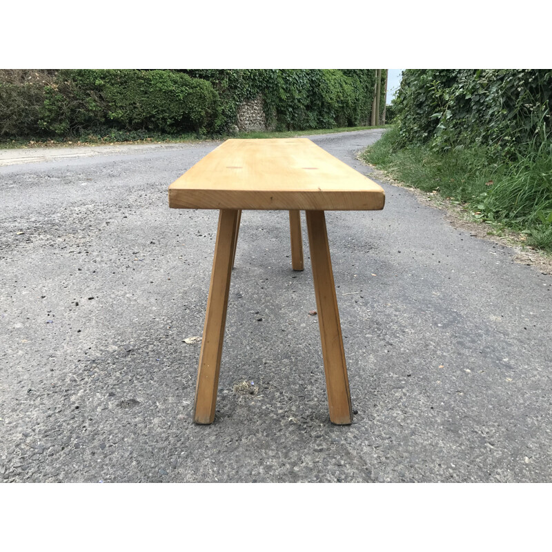 Pair of vintage benches in solid pine by Charlotte Perriand, France 1950