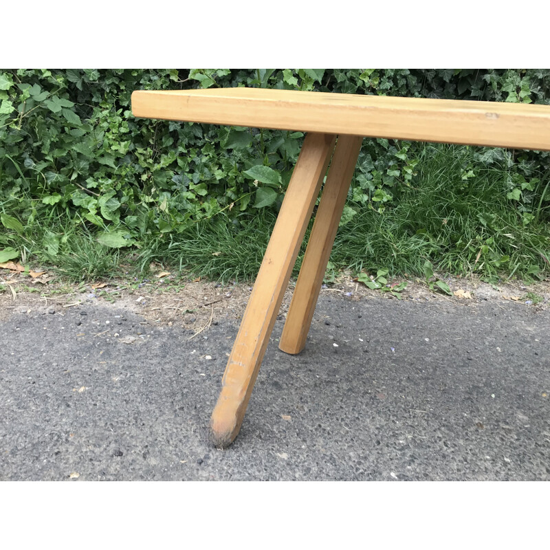 Pair of vintage benches in solid pine by Charlotte Perriand, France 1950