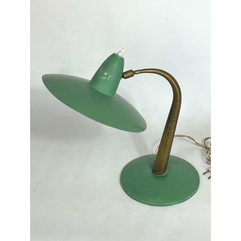 Mid century Italian brass and green lacquer table lamp, 1950s