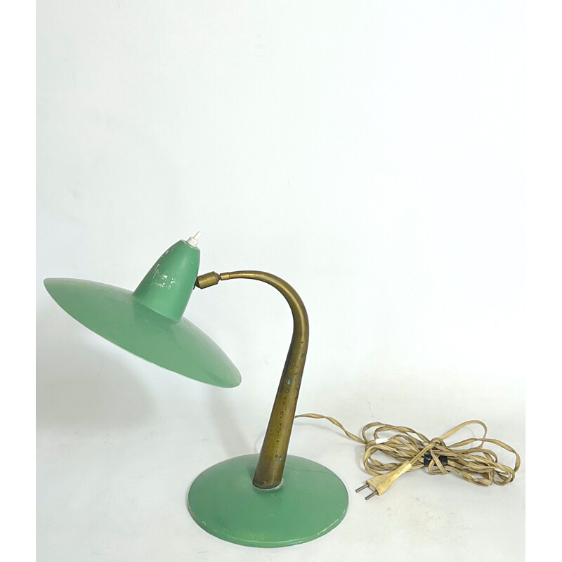 Mid century Italian brass and green lacquer table lamp, 1950s