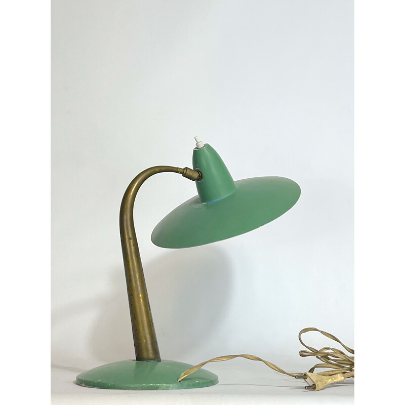 Mid century Italian brass and green lacquer table lamp, 1950s