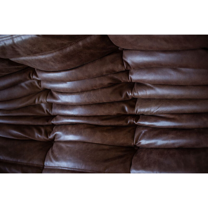 Canapé Togo vintage en cuir brun de Dubaï par Michel Ducaroy pour Ligne Roset