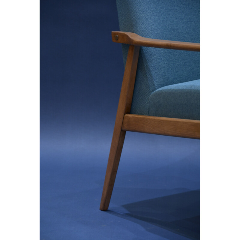 Snieznik armchair in oak and petrol blue fabric - 1960s