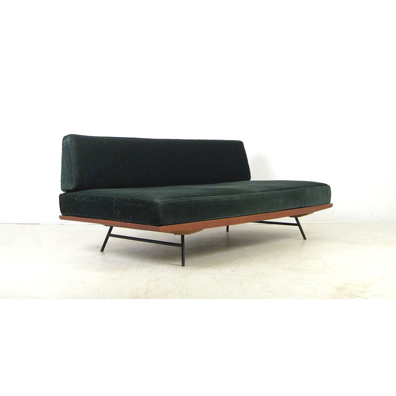 Daybed en teck et velours vert foncé - 1960