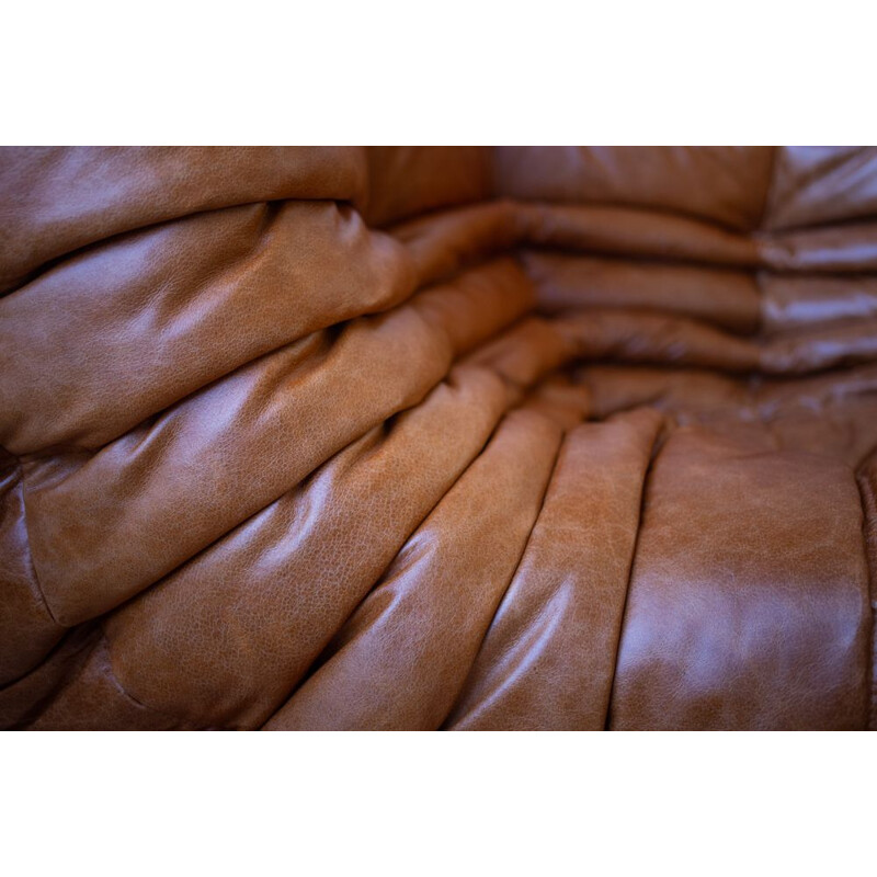 Fauteuil d'angle vintage Togo en cuir de pin de Dubaï par Michel Ducaroy pour Ligne Roset