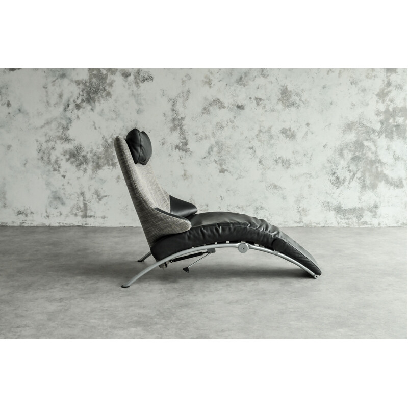 Vintage "Solo 699" leather folding lounge chair by Stefan Heiliger, Germany 1980s