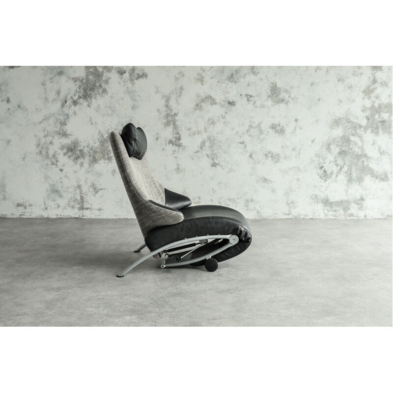 Vintage "Solo 699" leather folding lounge chair by Stefan Heiliger, Germany 1980s