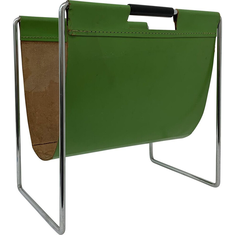 Vintage Brabantia leather magazine rack by Dadime, 1970s