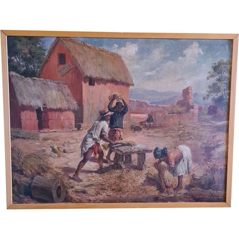 Huile sur toile Madagascar vintage par Henri Ratovo