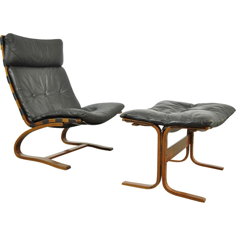 Fauteuil scandinave vintage avec repose-pieds par Ingmar Relling pour Westnofa, Norvège 1970