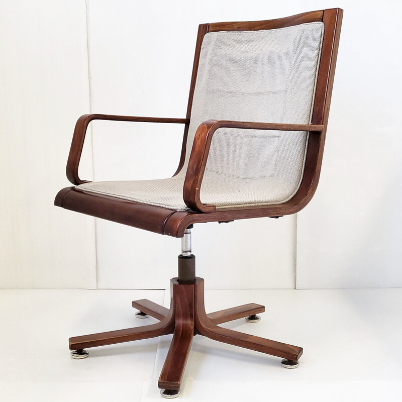 Scandinavian vintage swivel armchair in rosewood and wool, 1970