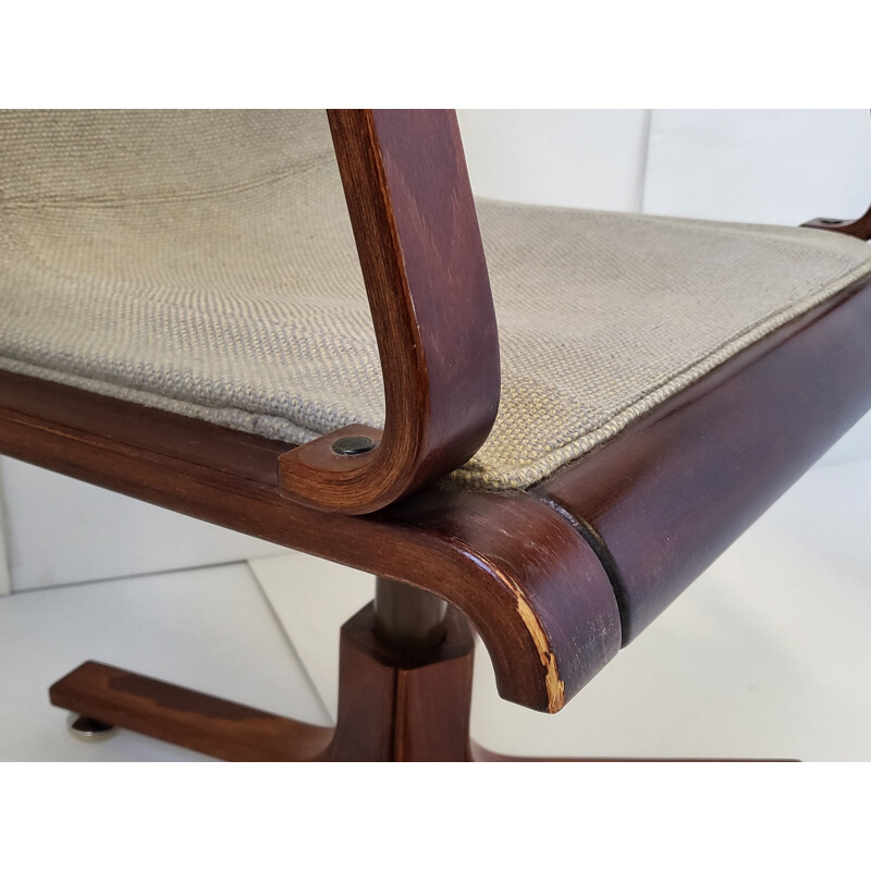 Scandinavian vintage swivel armchair in rosewood and wool, 1970