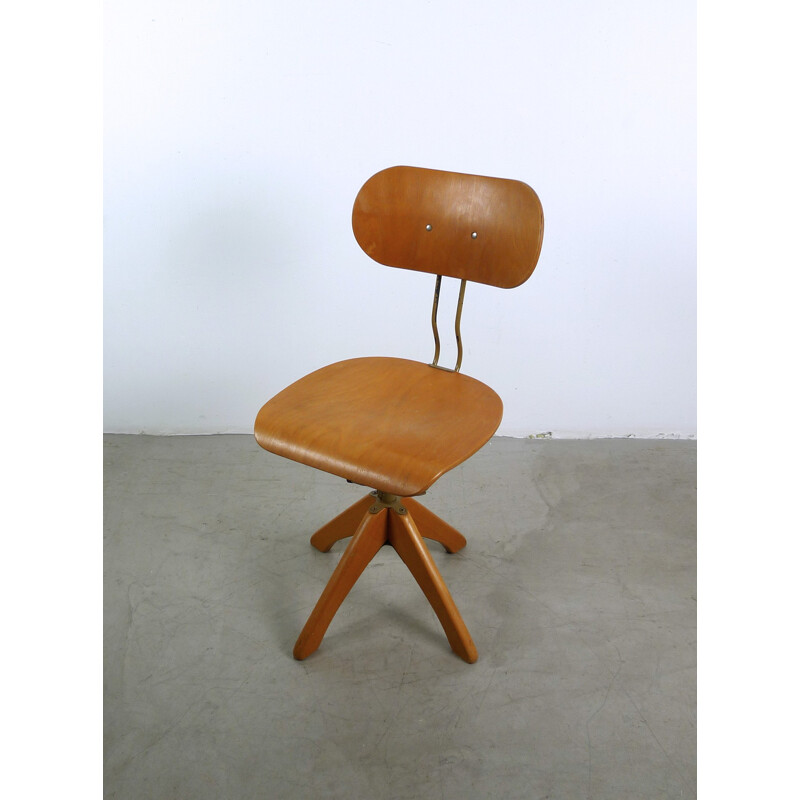 Industrial Polstergleich swivel chair in wood, Margarete KLÖBER - 1930s