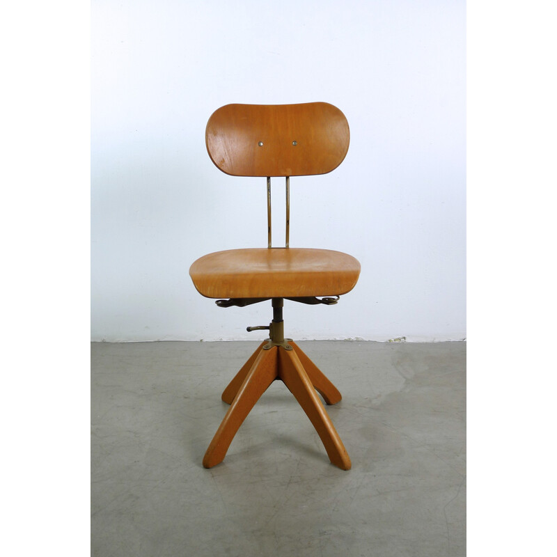 Industrial Polstergleich swivel chair in wood, Margarete KLÖBER - 1930s