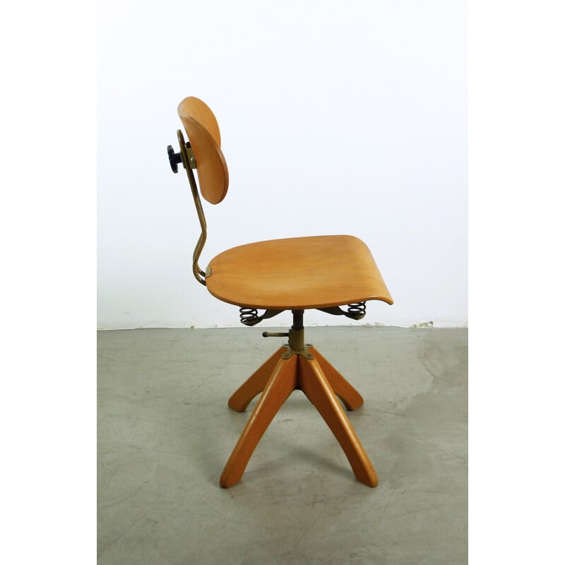 Industrial Polstergleich swivel chair in wood, Margarete KLÖBER - 1930s