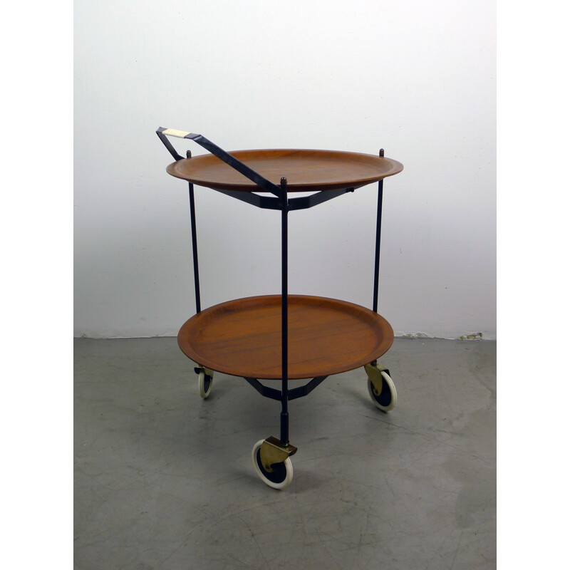 Mid century serving trolley with removable teak tray - 1950s