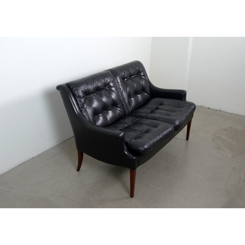 Black leather Knoll Antimott 2-seater sofa, Walter KNOLL - 1960s