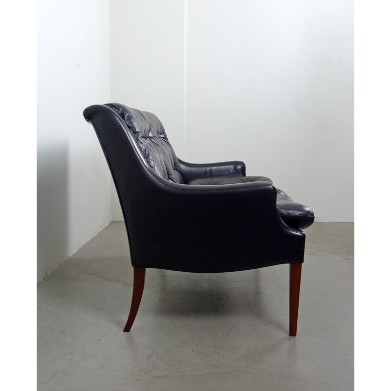 Black leather Knoll Antimott 2-seater sofa, Walter KNOLL - 1960s