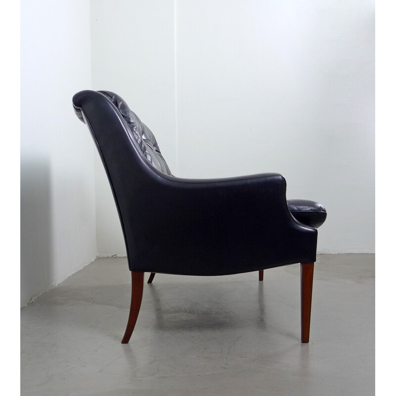 Canapé 2 places Knoll Antimott en cuir noir et bois, Walter KNOLL - 1960