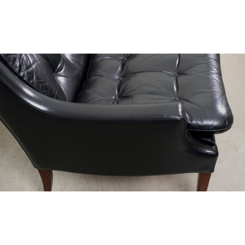 Black leather Knoll Antimott 2-seater sofa, Walter KNOLL - 1960s