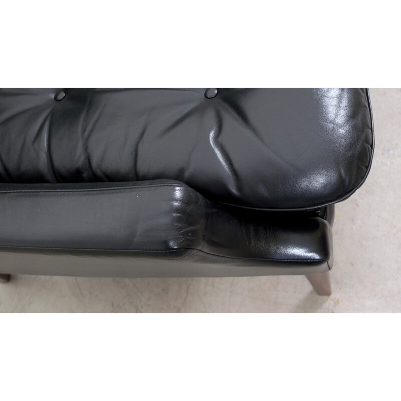 Black leather Knoll Antimott 2-seater sofa, Walter KNOLL - 1960s