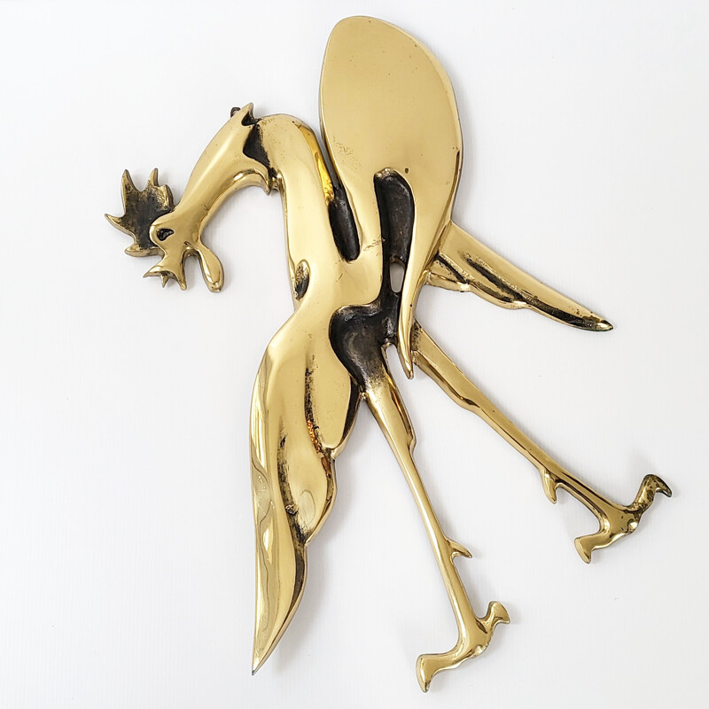 Vintage wall rooster in solid bronze, 1970