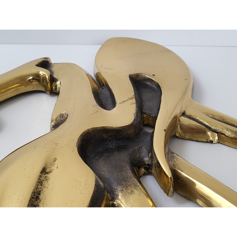 Vintage wall rooster in solid bronze, 1970