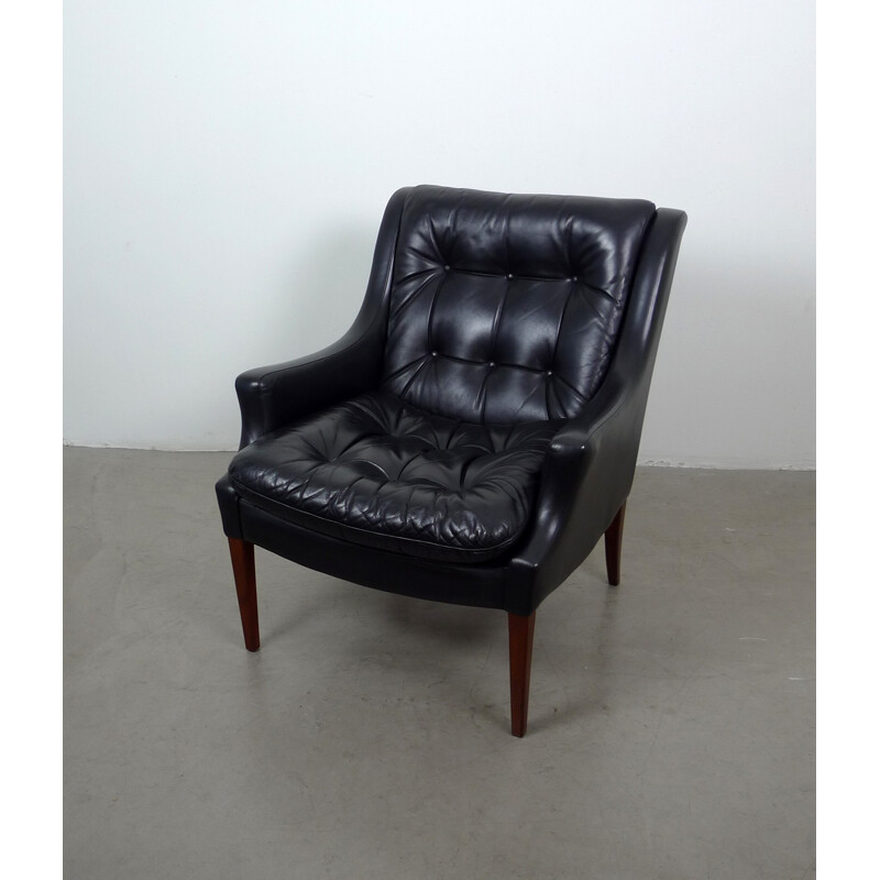 German Antimott Knoll armchair in black leather, Walter KNOLL - 1960s