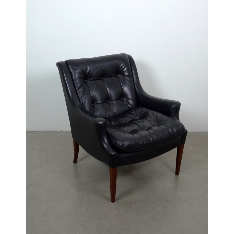 German Antimott Knoll armchair in black leather, Walter KNOLL - 1960s