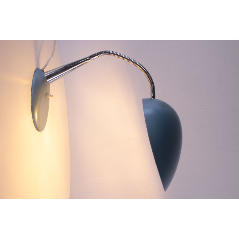 Vintage staalblauwe bureaulamp van Greta Grossmann, 1950