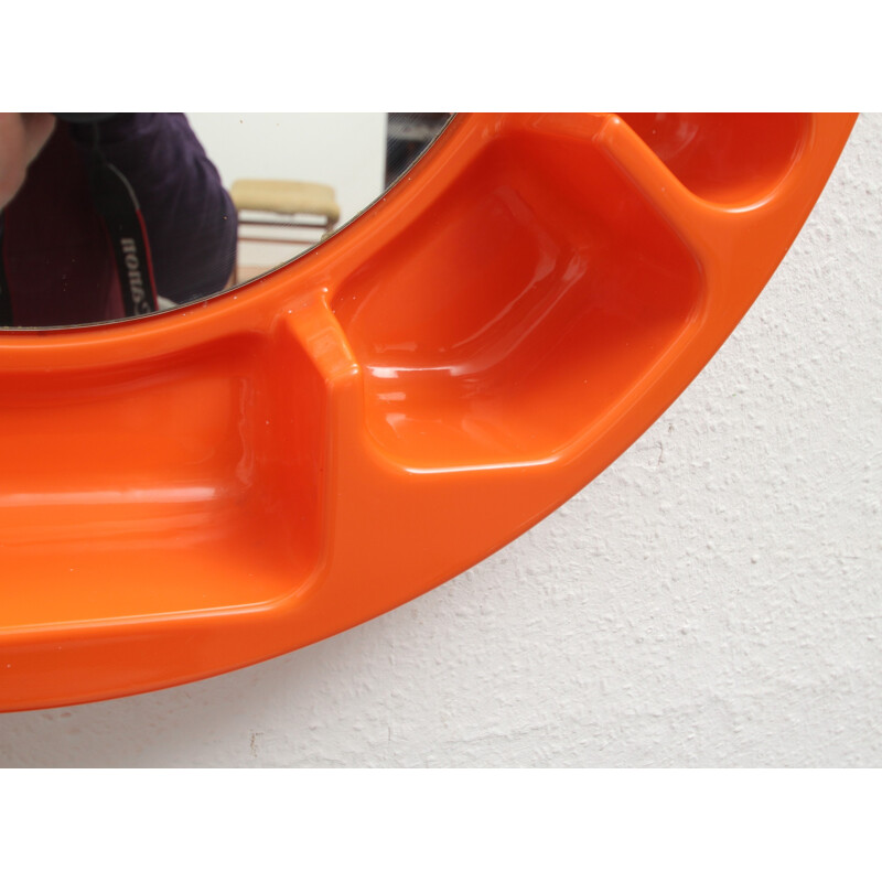 Miroir rond vintage en plastique orange - 1970