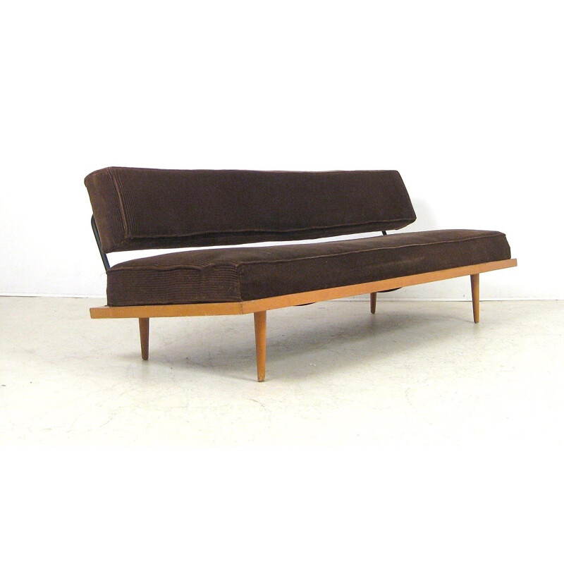 Daybed in teak and dark brown velvet - 1960s