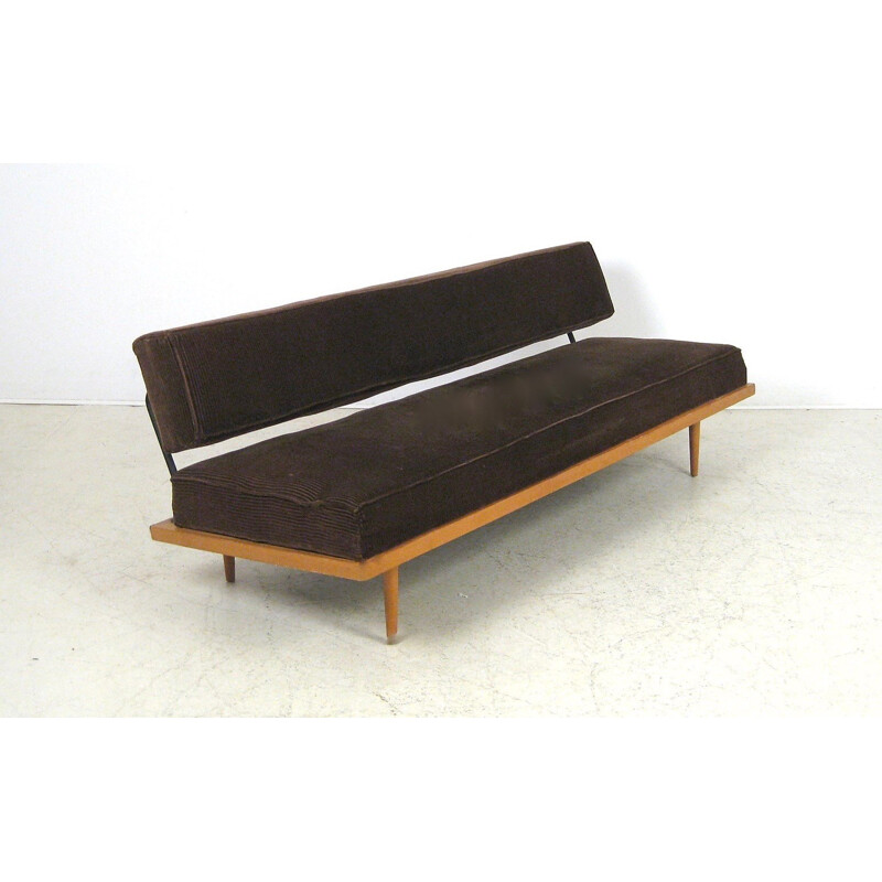 Daybed in teak and dark brown velvet - 1960s