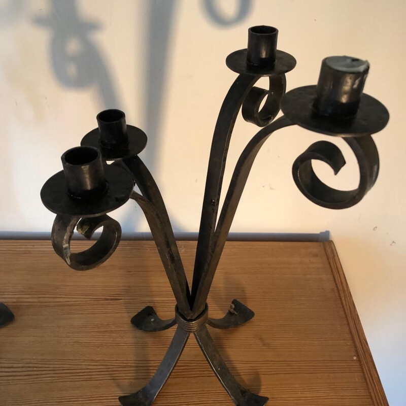 Pair of vintage iron candlesticks by Michel Zadounaiski, 1960