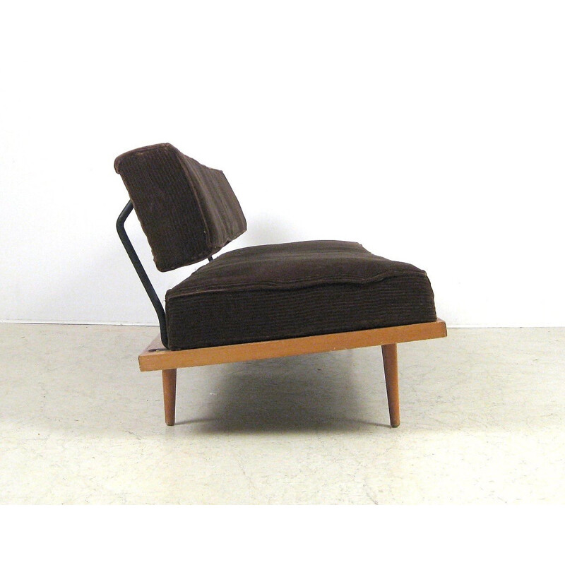 Daybed in teak and dark brown velvet - 1960s