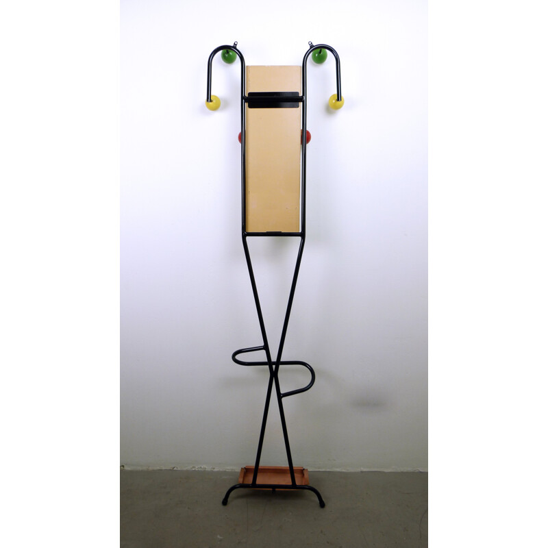 French coat rack in wood with mirror and umbrella stand - 1950s