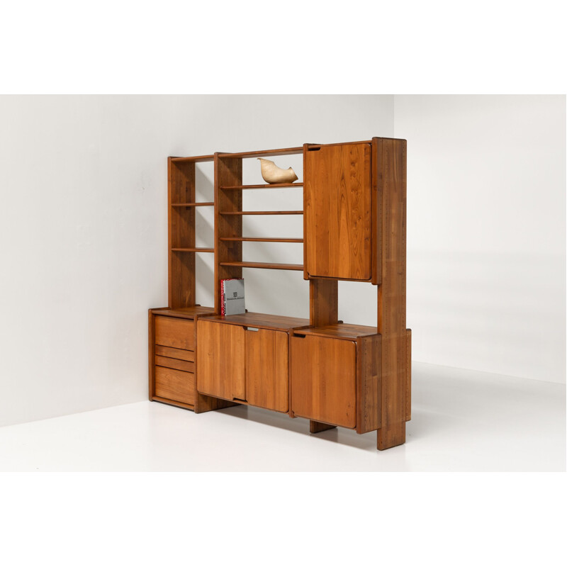 Vintage bookcase in solid elm wood by Pierre Chapo, 1970s