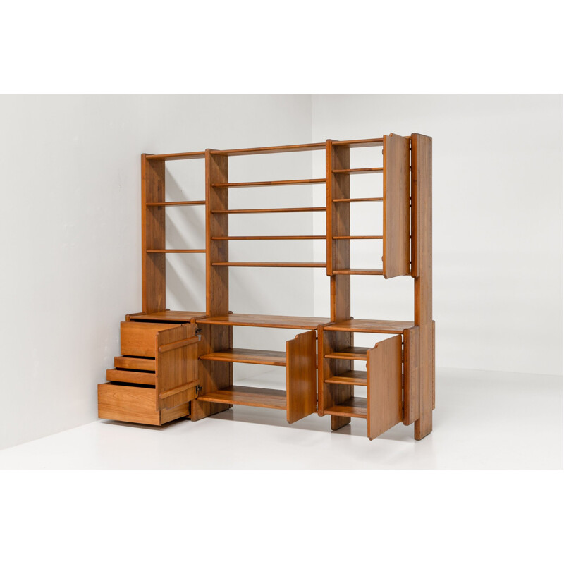 Vintage bookcase in solid elm wood by Pierre Chapo, 1970s