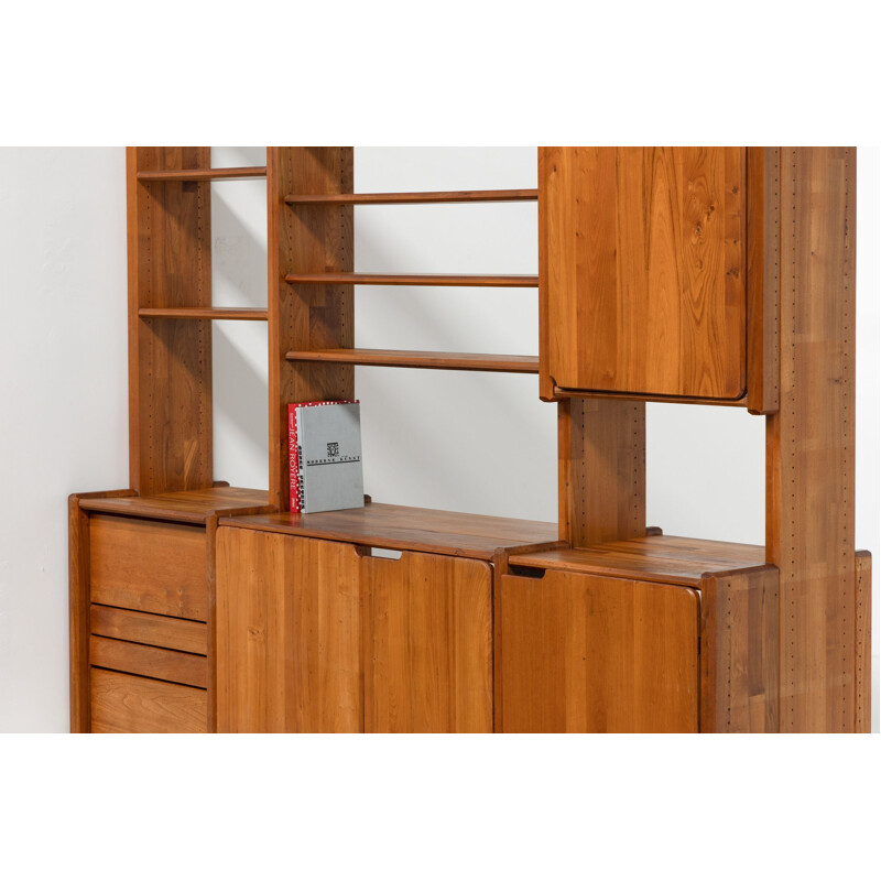 Vintage bookcase in solid elm wood by Pierre Chapo, 1970s