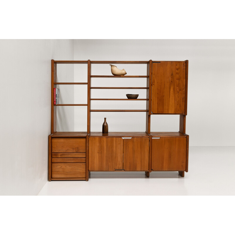 Vintage bookcase in solid elm wood by Pierre Chapo, 1970s