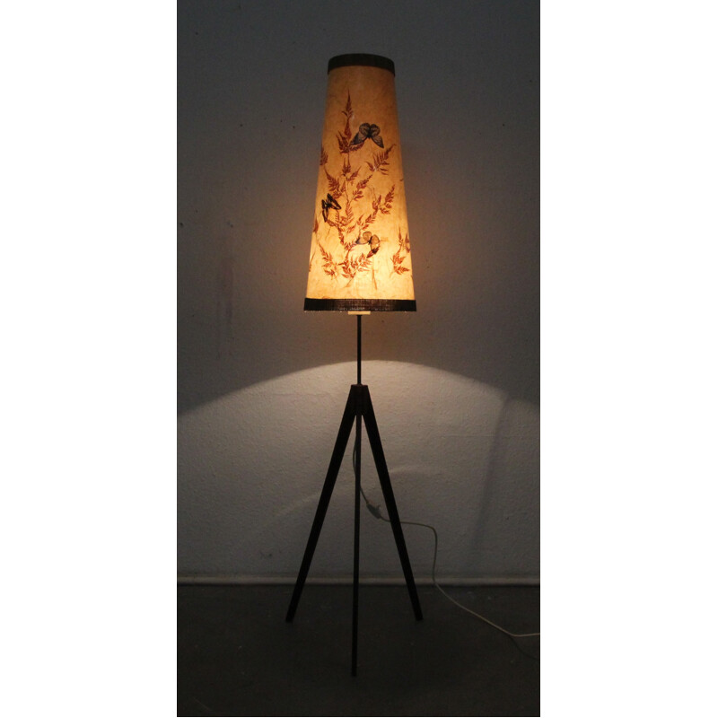 Tripod floor lamp in teak and plastic - 1950s