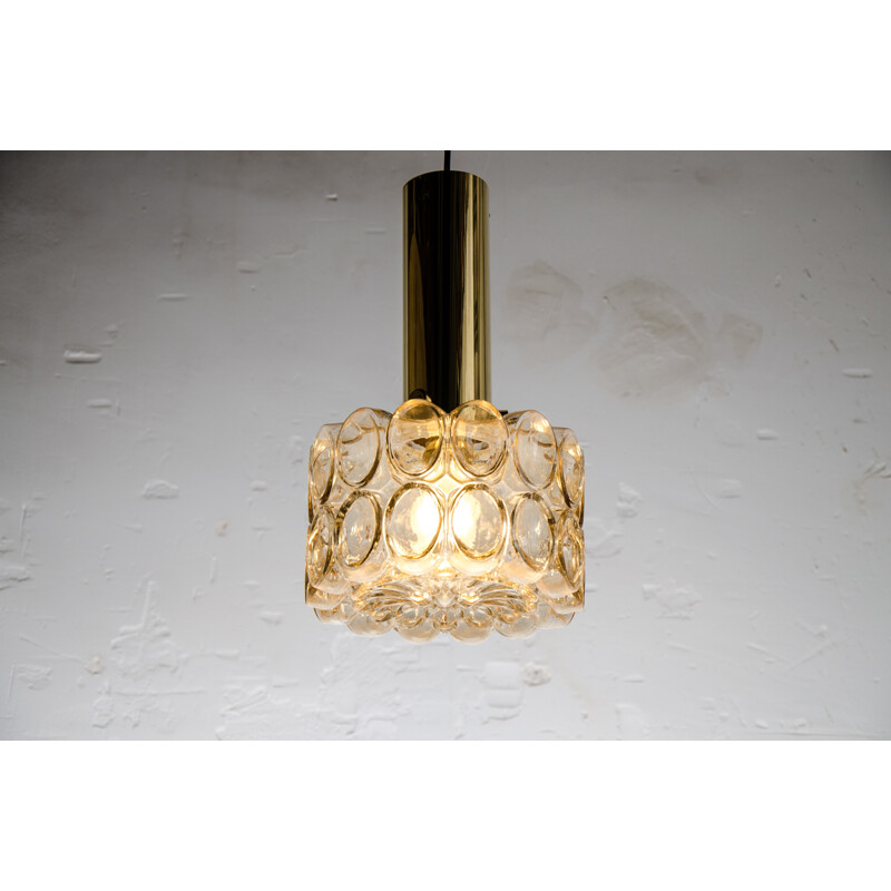 Vintage "bubble" pendant lamp in glass and brass by Helena Tynell for Glashütte Limburg, 1960