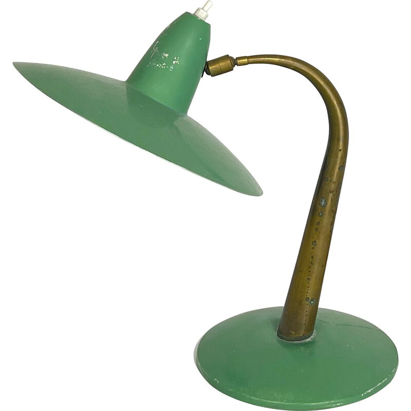 lampe de table italienne vintage en laiton et laque verte, 1950