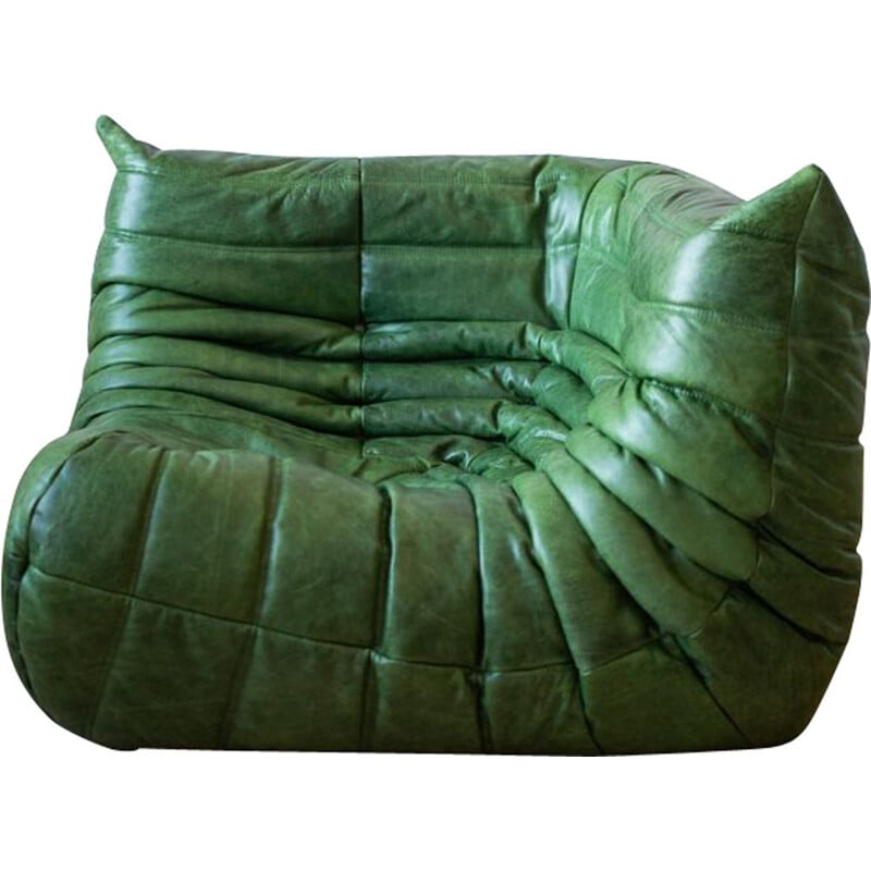 fauteuil d'angle vintage - cuir vert