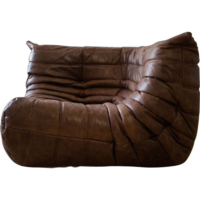 fauteuil d'angle vintage - cuir brun