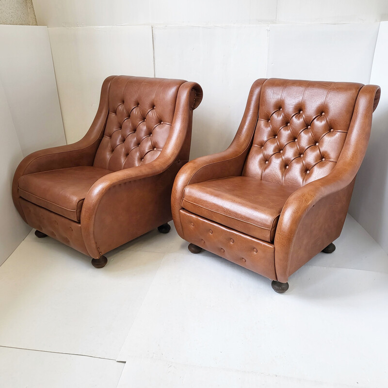 Paar bruine vintage fauteuils, 1970